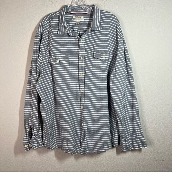 Goodthreads Navy White Stripe Long Sleeves Linen Button Down‎ Shirt Men’s XXL - Picture 1 of 6